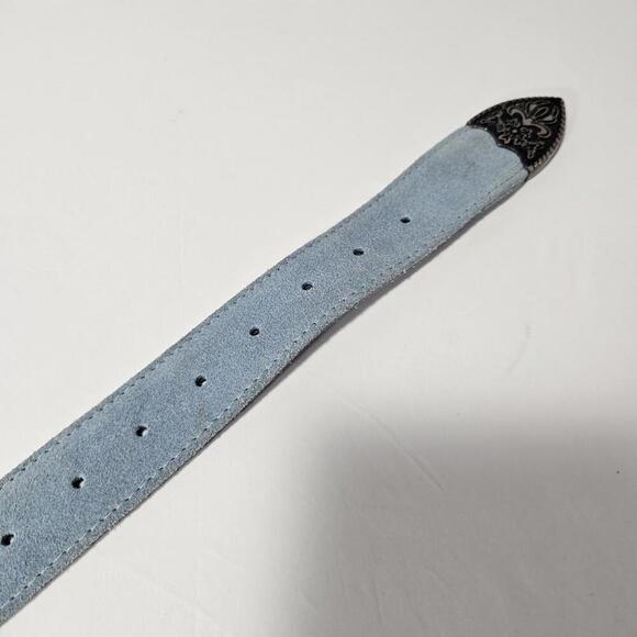 Free People Black Rock Belt Blue Suede Western Cowgirl Coastal Silver Buckle - Picture 2 of 11
